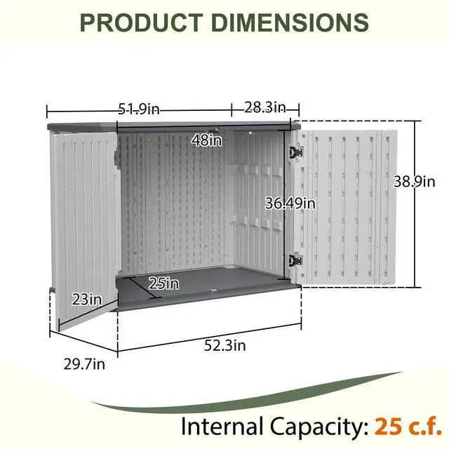 Alt view image 2 of 7 - Horizontal Storage Shed Weather Resistance, Large Outdoor Storage Cabinet Lockable, Thick HDPE Plastic Storage Unit for Backyards, Patio, Garden(28 Cu.ft/Ivory ) White