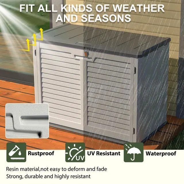 Alt view image 5 of 7 - Horizontal Storage Shed Weather Resistance, Large Outdoor Storage Cabinet Lockable, Thick HDPE Plastic Storage Unit for Backyards, Patio, Garden(28 Cu.ft/Ivory ) White
