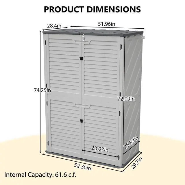 Alt view image 2 of 7 - Rust Proof Resin Garden Equipment Storage - Weatherproof, Spacious, UV Resistant Material, Non-Partitioned