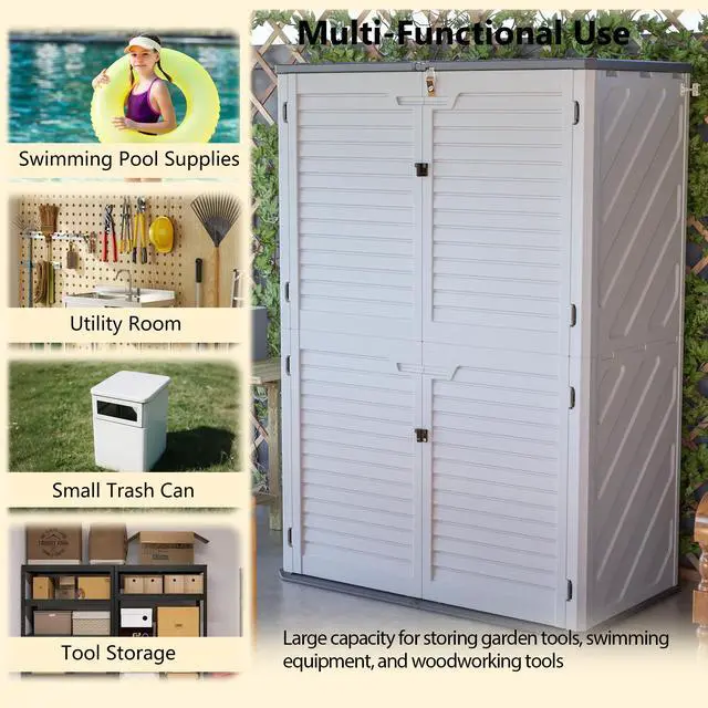 Alt view image 4 of 7 - Rust Proof Resin Garden Equipment Storage - Weatherproof, Spacious, UV Resistant Material, Non-Partitioned