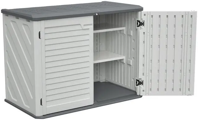 Main image of Horizontal Storage Shed with Removable Shelf, Large Lockable Outdoor Storage Cabinet, Weather-Resistant HDPE Plastic Storage Unit for Backyard, Patio, Garden 28 Cu.ft, Ivory White