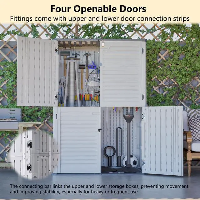 Alt view image 6 of 7 - Rust Proof Resin Garden Equipment Storage - Weatherproof, Spacious, UV Resistant Material, Non-Partitioned