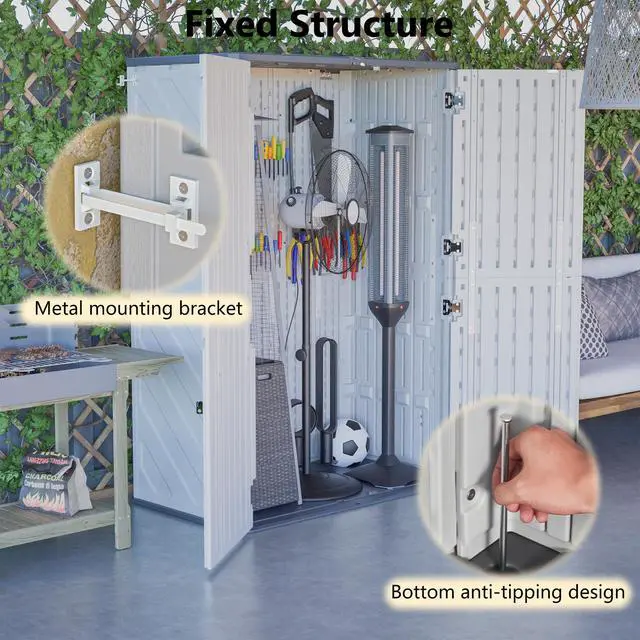 Alt view image 7 of 7 - Rust Proof Resin Garden Equipment Storage - Weatherproof, Spacious, UV Resistant Material, Non-Partitioned