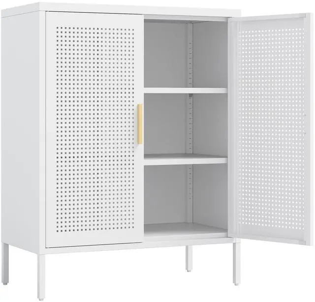 Main image of NO LOCK, Metal Storage Cabinet with 2 Doors and 2 Adjustable Shelves, Steel Storage Cabinet, Metal File Cabinet for Home Office School Gym, White