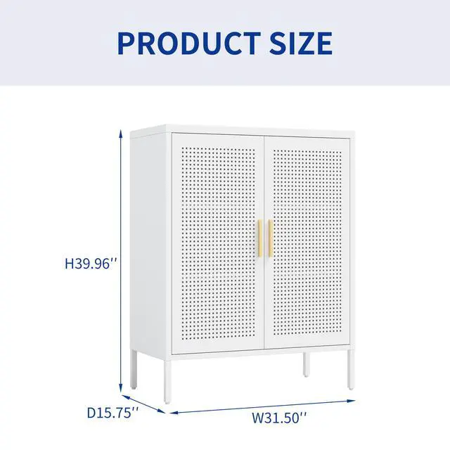 Alt view image 2 of 7 - NO LOCK, Metal Storage Cabinet with 2 Doors and 2 Adjustable Shelves, Steel Storage Cabinet, Metal File Cabinet for Home Office School Gym, White