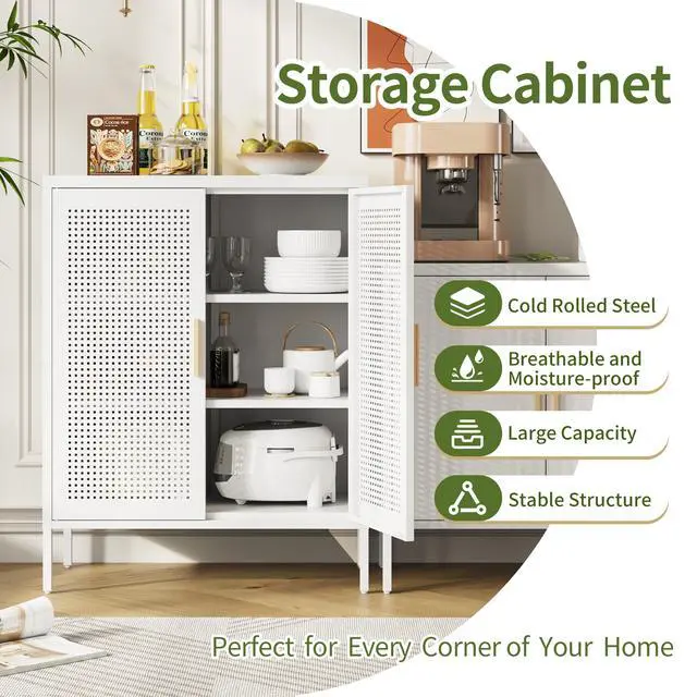 Alt view image 3 of 7 - NO LOCK, Metal Storage Cabinet with 2 Doors and 2 Adjustable Shelves, Steel Storage Cabinet, Metal File Cabinet for Home Office School Gym, White