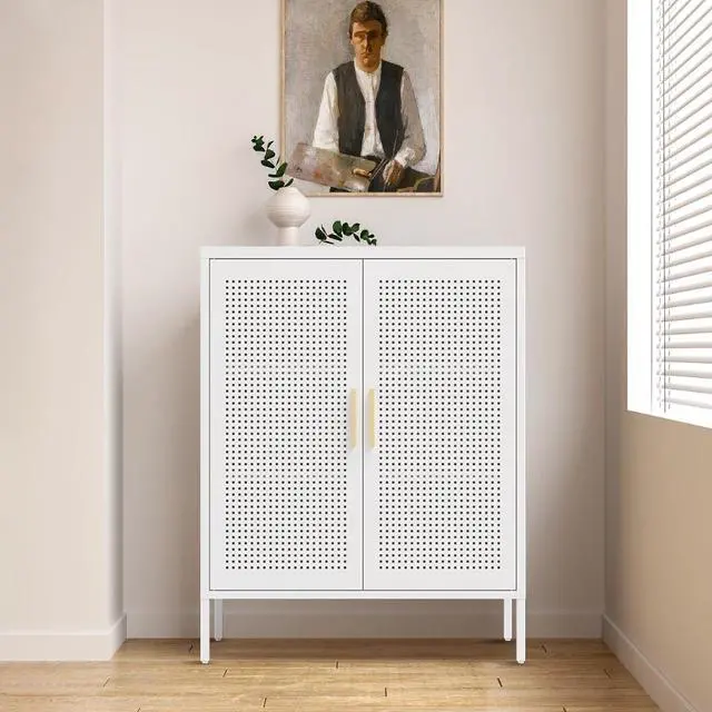 Alt view image 4 of 7 - NO LOCK, Metal Storage Cabinet with 2 Doors and 2 Adjustable Shelves, Steel Storage Cabinet, Metal File Cabinet for Home Office School Gym, White