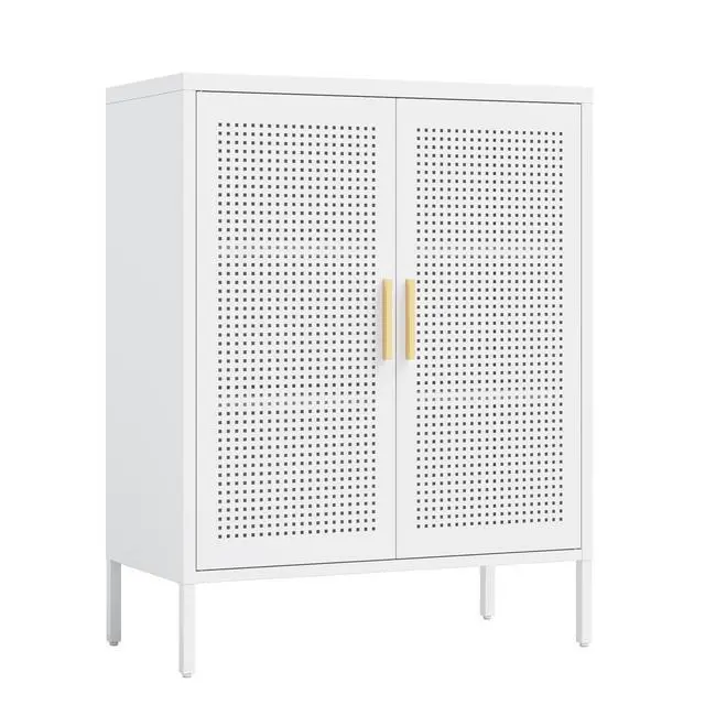 Alt view image 7 of 7 - NO LOCK, Metal Storage Cabinet with 2 Doors and 2 Adjustable Shelves, Steel Storage Cabinet, Metal File Cabinet for Home Office School Gym, White