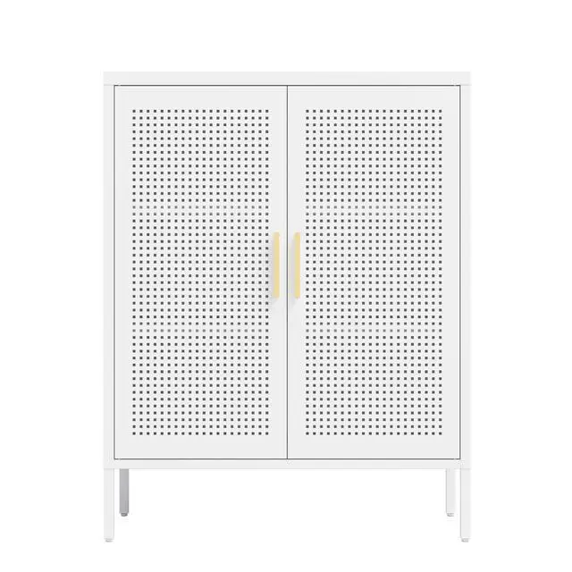 Alt view image 6 of 7 - NO LOCK, Metal Storage Cabinet with 2 Doors and 2 Adjustable Shelves, Steel Storage Cabinet, Metal File Cabinet for Home Office School Gym, White