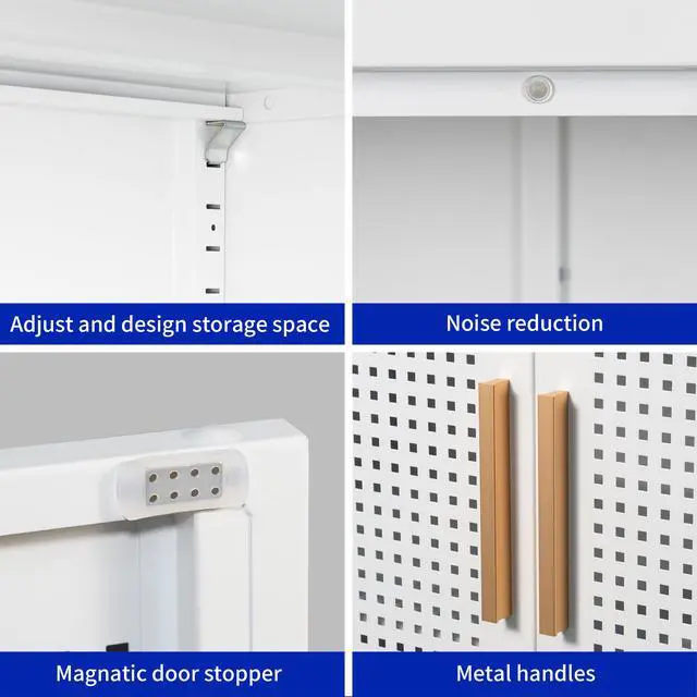 Alt view image 5 of 7 - NO LOCK, Metal Storage Cabinet with 2 Doors and 2 Adjustable Shelves, Steel Storage Cabinet, Metal File Cabinet for Home Office School Gym, White