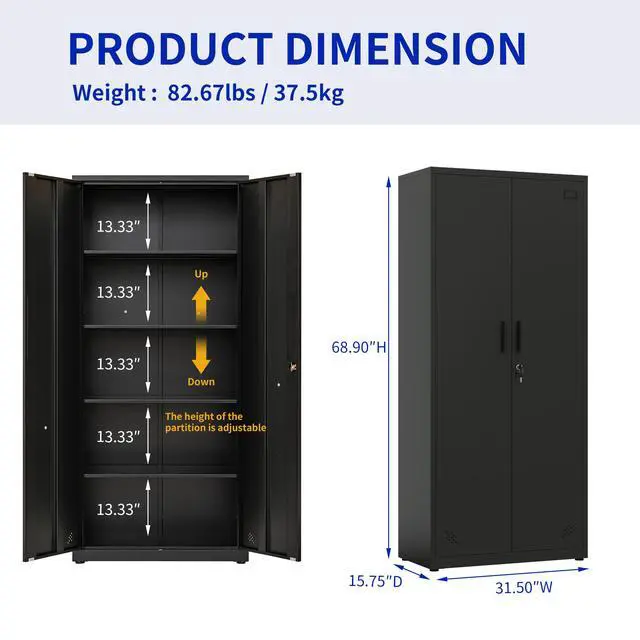 Alt view image 2 of 7 - High Storage Cabinet with 2 Doors and 4 Partitions to Separate 5 Storage Spaces, Home/ Office Design