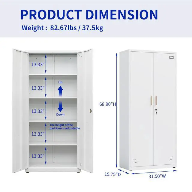 Alt view image 2 of 7 - High Storage Cabinet with 2 Doors and 4 Partitions to Separate 5 Storage Spaces, Home/ Office Design