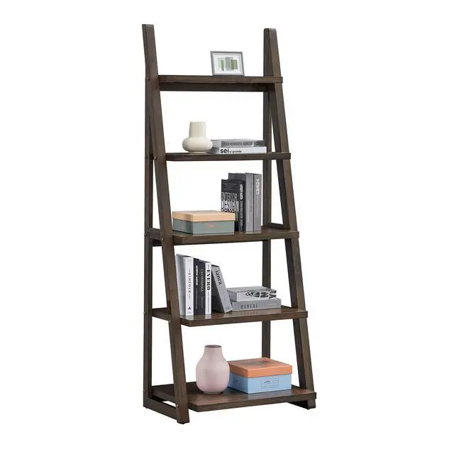 Alt view image 2 of 7 - 5-Tier Shelves,Bookshelf, Storage Rack, Bookcase with Rubber Wood Frame, Ladder Shelf for Living Room, Home Office, Kitchen, Bedroom, Apartment ,Rustic Brown