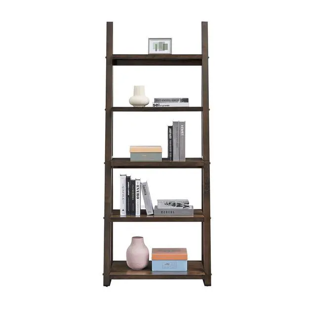Alt view image 3 of 7 - 5-Tier Shelves,Bookshelf, Storage Rack, Bookcase with Rubber Wood Frame, Ladder Shelf for Living Room, Home Office, Kitchen, Bedroom, Apartment ,Rustic Brown