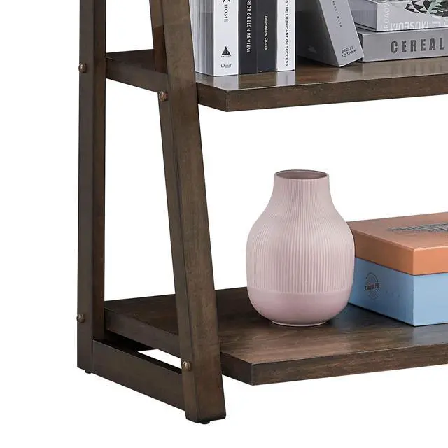 Alt view image 7 of 7 - 5-Tier Shelves,Bookshelf, Storage Rack, Bookcase with Rubber Wood Frame, Ladder Shelf for Living Room, Home Office, Kitchen, Bedroom, Apartment ,Rustic Brown