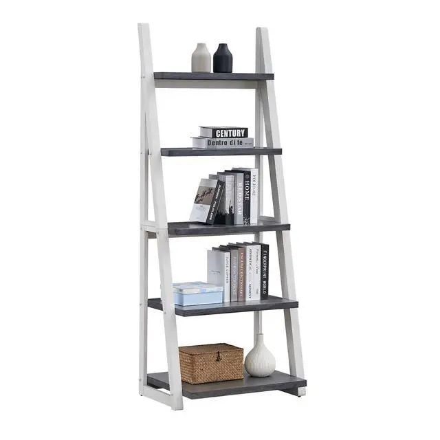 Alt view image 2 of 7 - 5-Tier Shelves,Bookshelf, Storage Rack, Bookcase with Rubber Wood Frame, Ladder Shelf for Living Room, Home Office, Kitchen, Bedroom, Apartment