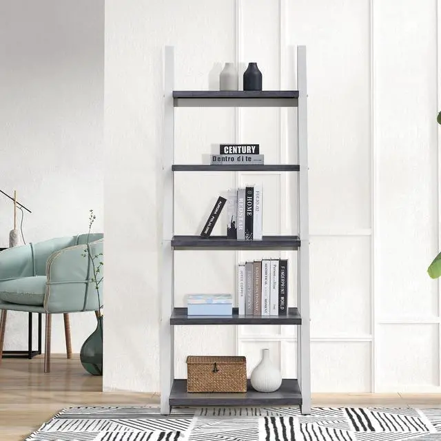 Alt view image 4 of 7 - 5-Tier Shelves,Bookshelf, Storage Rack, Bookcase with Rubber Wood Frame, Ladder Shelf for Living Room, Home Office, Kitchen, Bedroom, Apartment