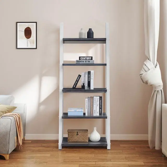 Alt view image 6 of 7 - 5-Tier Shelves,Bookshelf, Storage Rack, Bookcase with Rubber Wood Frame, Ladder Shelf for Living Room, Home Office, Kitchen, Bedroom, Apartment
