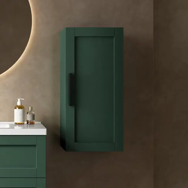 Alt view image 4 of 5 - JOVI 14" Wall-Mounted Floating Bathroom Vanity Side Cabinet with a Door and a Shelf, (Suitable for JODI Bathroom Vanity), Green Color