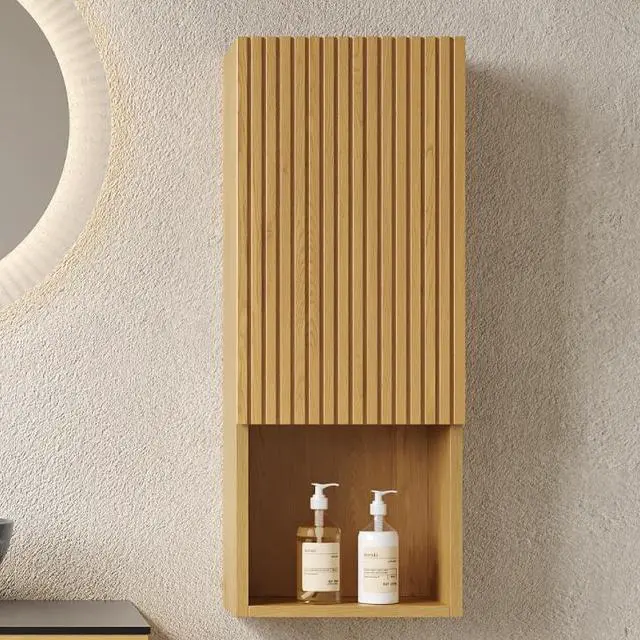 Alt view image 2 of 7 - MITCH 35" Tall Bathroom Wall Mounted Cabinet, Narrow Storage Cabinet with Door and Shelves, Suitable for Small Spaces, Applicable to Bathroom, Living Rooms and Laundry, Corolla Oak Woodgrain Color