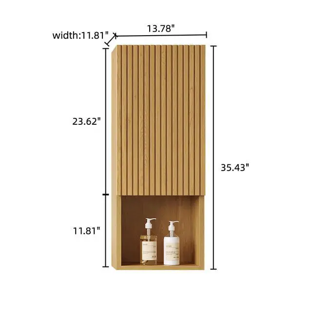 Alt view image 5 of 7 - MITCH 35" Tall Bathroom Wall Mounted Cabinet, Narrow Storage Cabinet with Door and Shelves, Suitable for Small Spaces, Applicable to Bathroom, Living Rooms and Laundry, Corolla Oak Woodgrain Color