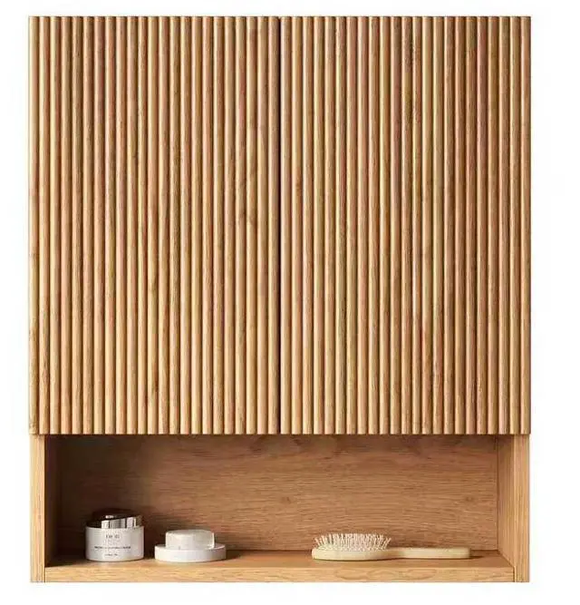 Main image of TOBI 26" Wall-Mounted Striped Bathroom Cabinet, with Doors, Shelf and Open Storage Compartment Over The Toilet Storage Cabinet for Bathroom, Kitchen, Laundry Room, Natural Woodgrain Color