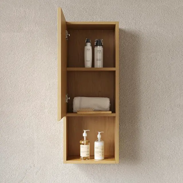 Alt view image 3 of 7 - MITCH 35" Tall Bathroom Wall Mounted Cabinet, Narrow Storage Cabinet with Door and Shelves, Suitable for Small Spaces, Applicable to Bathroom, Living Rooms and Laundry, Corolla Oak Woodgrain Color
