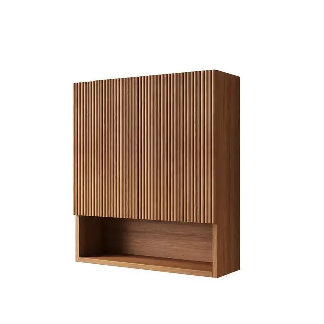 Alt view image 3 of 7 - TOBI 26" Wall-Mounted Striped Bathroom Cabinet, with Doors, Shelf and Open Storage Compartment Over The Toilet Storage Cabinet for Bathroom, Kitchen, Laundry Room, Brown Oak Woodgrain Color