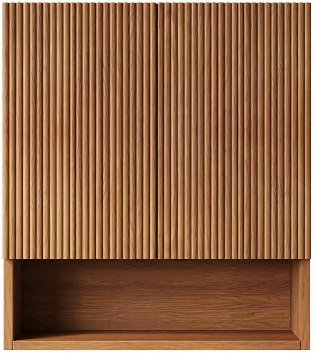 Main image of TOBI 26" Wall-Mounted Striped Bathroom Cabinet, with Doors, Shelf and Open Storage Compartment Over The Toilet Storage Cabinet for Bathroom, Kitchen, Laundry Room, Brown Oak Woodgrain Color