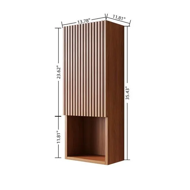 Alt view image 5 of 7 - MITCH 35" Tall Bathroom Wall Mounted Cabinet, Narrow Storage Cabinet with Door and Shelves, Suitable for Small Spaces, Applicable to Bathroom, Living Rooms and Laundry, Brown Oak Woodgrain Color