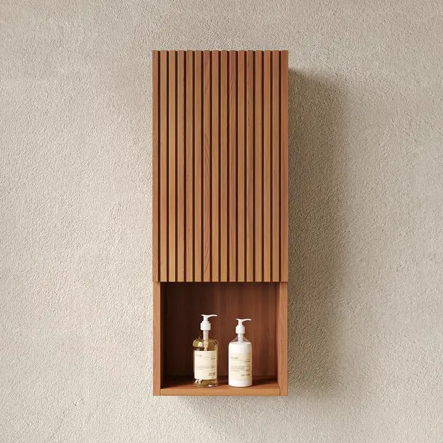 Alt view image 3 of 7 - MITCH 35" Tall Bathroom Wall Mounted Cabinet, Narrow Storage Cabinet with Door and Shelves, Suitable for Small Spaces, Applicable to Bathroom, Living Rooms and Laundry, Brown Oak Woodgrain Color