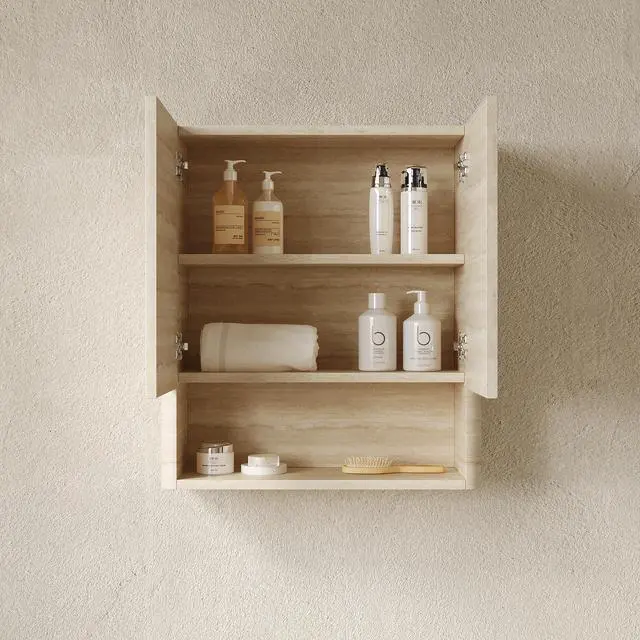 Alt view image 2 of 5 - ZUNO 26" Wall-Mounted Bathroom Cabinet, with Doors, Shelf and Open Storage Compartment Over The Toilet Storage Cabinet for Bathroom, Kitchen, Laundry Room, Roma Travertine-Pattern Finish