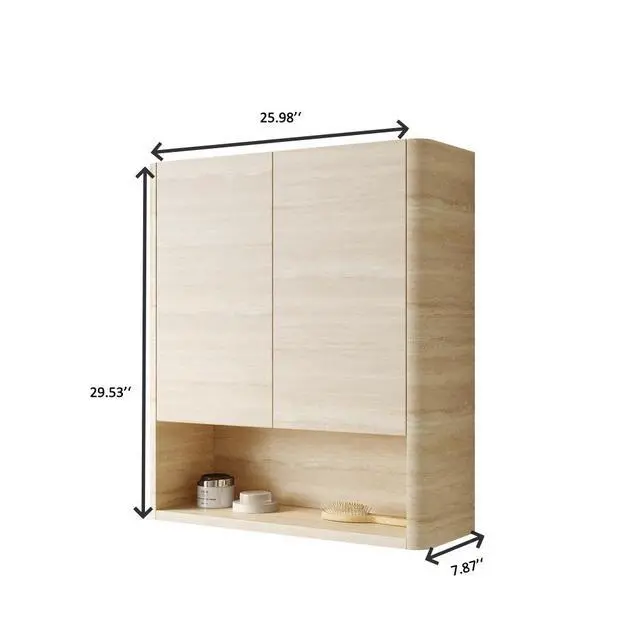 Alt view image 5 of 5 - ZUNO 26" Wall-Mounted Bathroom Cabinet, with Doors, Shelf and Open Storage Compartment Over The Toilet Storage Cabinet for Bathroom, Kitchen, Laundry Room, Roma Travertine-Pattern Finish