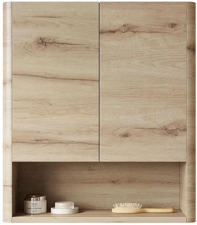 Main image of ZUNO 26" Wall-Mounted Bathroom Cabinet, with Doors, Shelf and Open Storage Compartment Over The Toilet Storage Cabinet for Bathroom, Kitchen, Laundry Room, White Oak Woodgrain Color Finish