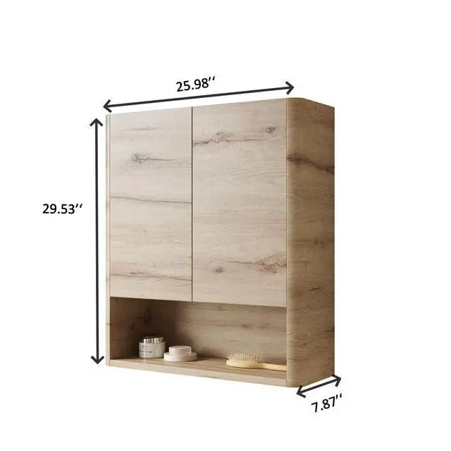 Alt view image 5 of 5 - ZUNO 26" Wall-Mounted Bathroom Cabinet, with Doors, Shelf and Open Storage Compartment Over The Toilet Storage Cabinet for Bathroom, Kitchen, Laundry Room, White Oak Woodgrain Color Finish