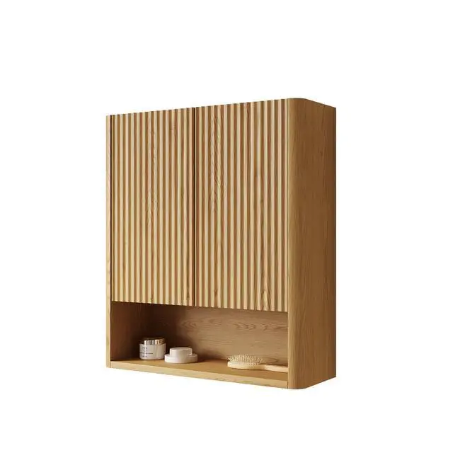 Alt view image 3 of 5 - ZULA 26" Wall-Mounted Striped Bathroom Cabinet, with Doors, Shelf and Open Storage Compartment Over The Toilet Storage Cabinet for Bathroom, Kitchen, Laundry Room, Corolla Oak Woodgrain Color Finish