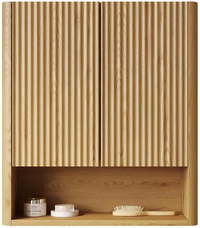 Main image of ZULA 26" Wall-Mounted Striped Bathroom Cabinet, with Doors, Shelf and Open Storage Compartment Over The Toilet Storage Cabinet for Bathroom, Kitchen, Laundry Room, Corolla Oak Woodgrain Color Finish