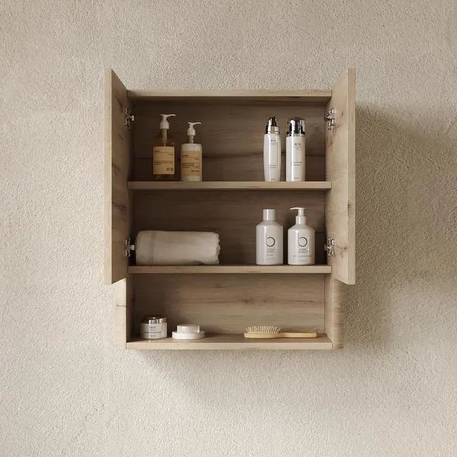 Alt view image 2 of 5 - ZUNO 26" Wall-Mounted Bathroom Cabinet, with Doors, Shelf and Open Storage Compartment Over The Toilet Storage Cabinet for Bathroom, Kitchen, Laundry Room, White Oak Woodgrain Color Finish