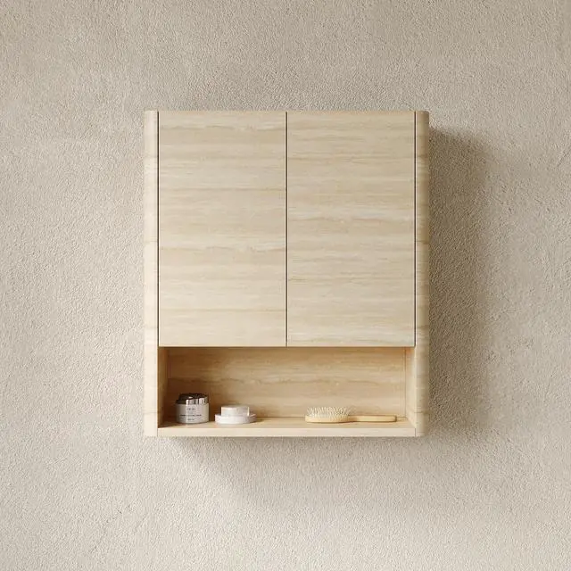 Alt view image 4 of 5 - ZUNO 26" Wall-Mounted Bathroom Cabinet, with Doors, Shelf and Open Storage Compartment Over The Toilet Storage Cabinet for Bathroom, Kitchen, Laundry Room, Roma Travertine-Pattern Finish