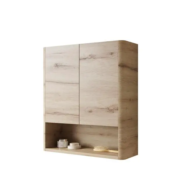 Alt view image 3 of 5 - ZUNO 26" Wall-Mounted Bathroom Cabinet, with Doors, Shelf and Open Storage Compartment Over The Toilet Storage Cabinet for Bathroom, Kitchen, Laundry Room, White Oak Woodgrain Color Finish