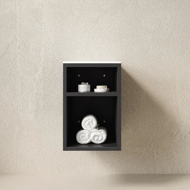 Alt view image 3 of 5 - TIA 12" Bathroom Wall Mounted Narrow Storage Cabinet with 2 Open Shelves and Carrara White Countertop, Suitable for Small Spaces, Applicable to Bathroom, Living Rooms and Laundry, Black Color