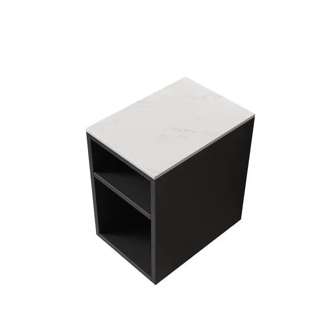 Alt view image 4 of 5 - TIA 12" Bathroom Wall Mounted Narrow Storage Cabinet with 2 Open Shelves and Carrara White Countertop, Suitable for Small Spaces, Applicable to Bathroom, Living Rooms and Laundry, Black Color