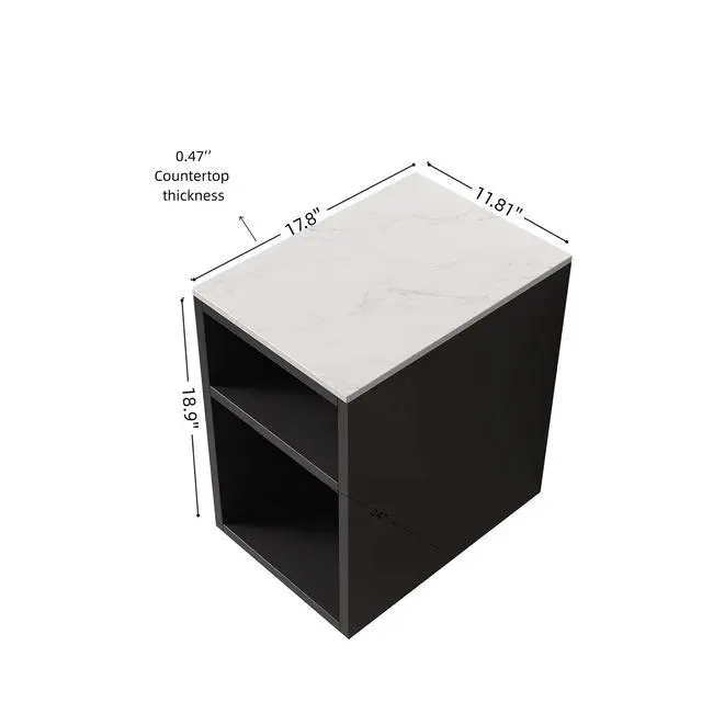 Alt view image 5 of 5 - TIA 12" Bathroom Wall Mounted Narrow Storage Cabinet with 2 Open Shelves and Carrara White Countertop, Suitable for Small Spaces, Applicable to Bathroom, Living Rooms and Laundry, Black Color