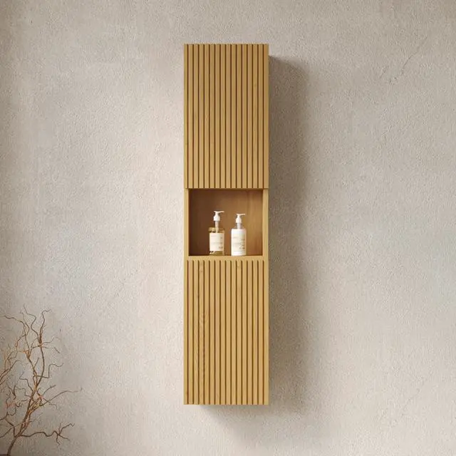 Alt view image 3 of 7 - MITCH 59" Tall Bathroom Wall Mounted Cabinet, Narrow Storage Cabinet with Doors and Shelves, Suitable for Small Spaces, Applicable to Bathroom, Living Rooms and Laundry, Corolla Oak Woodgrain Color