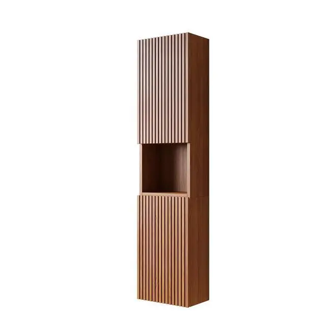 Alt view image 4 of 7 - MITCH 59" Tall Bathroom Wall Mounted Cabinet, Narrow Storage Cabinet with Doors and Shelves, Suitable for Small Spaces, Applicable to Bathroom, Living Rooms and Laundry, Brown Oak Woodgrain Color
