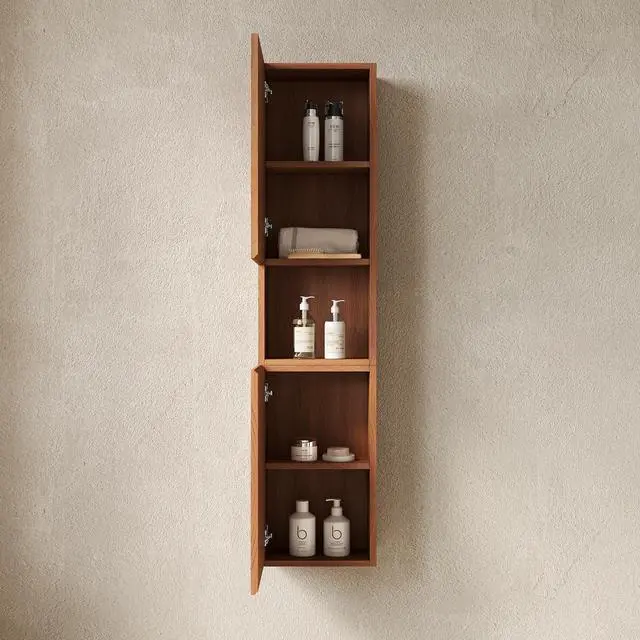 Alt view image 2 of 7 - MITCH 59" Tall Bathroom Wall Mounted Cabinet, Narrow Storage Cabinet with Doors and Shelves, Suitable for Small Spaces, Applicable to Bathroom, Living Rooms and Laundry, Brown Oak Woodgrain Color
