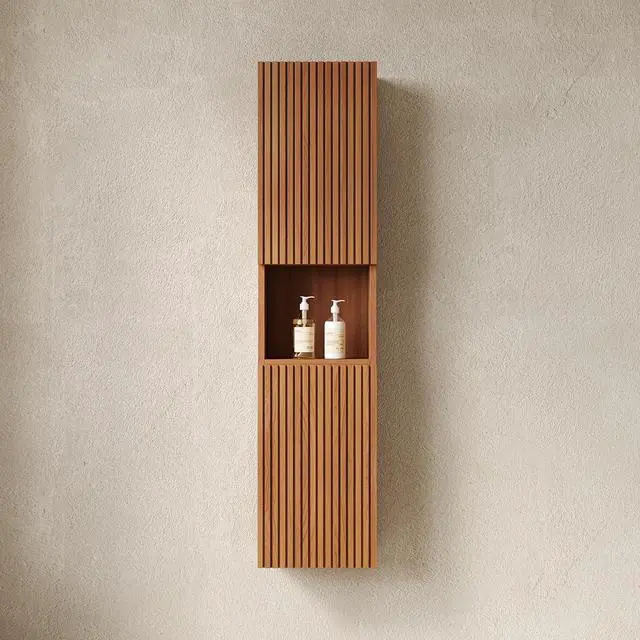 Alt view image 3 of 7 - MITCH 59" Tall Bathroom Wall Mounted Cabinet, Narrow Storage Cabinet with Doors and Shelves, Suitable for Small Spaces, Applicable to Bathroom, Living Rooms and Laundry, Brown Oak Woodgrain Color