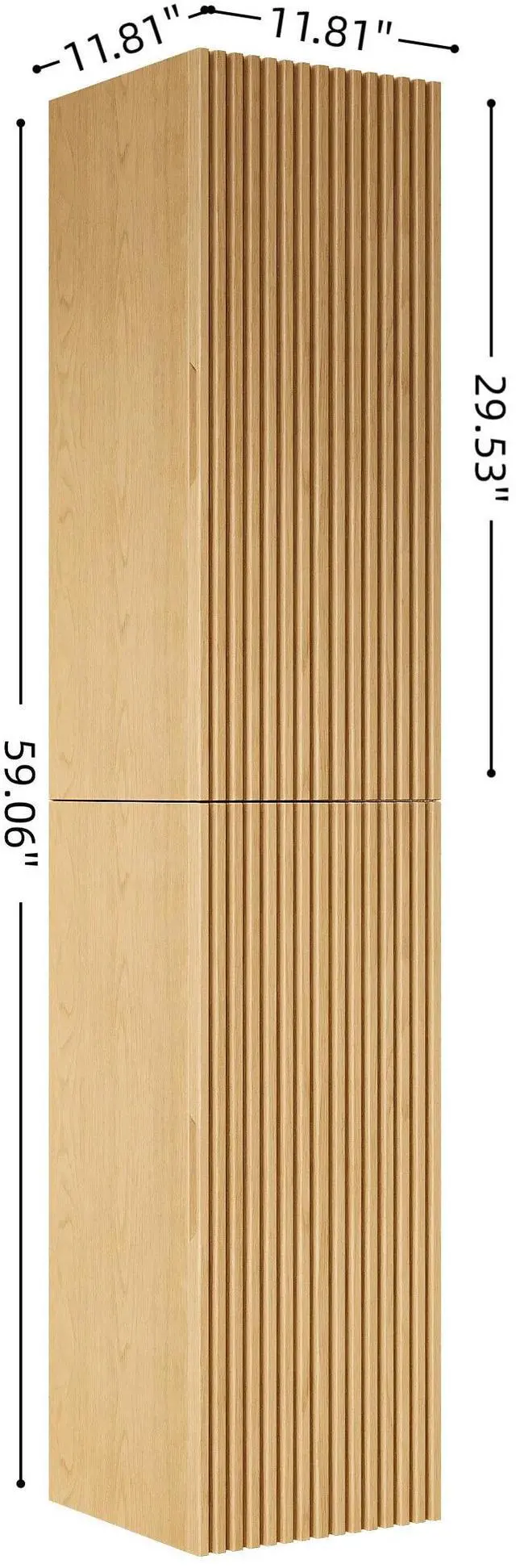Alt view image 5 of 5 - BOI 59" Tall Bathroom Wall Mounted Cabinet, Narrow Storage Cabinet with 2 Doors, Suitable for Small Spaces, Applicable to Bathroom, Living Rooms and Laundry, Corolla Oak Woodgrain Color
