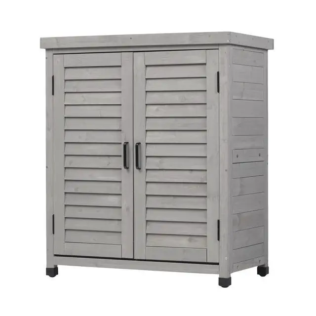 Alt view image 5 of 7 - Potting Bench with Storage Cabinet and Metal Table Top for Outdoor Patio, Garden Furniture Wood Workstation Grey 31.5x17x36''