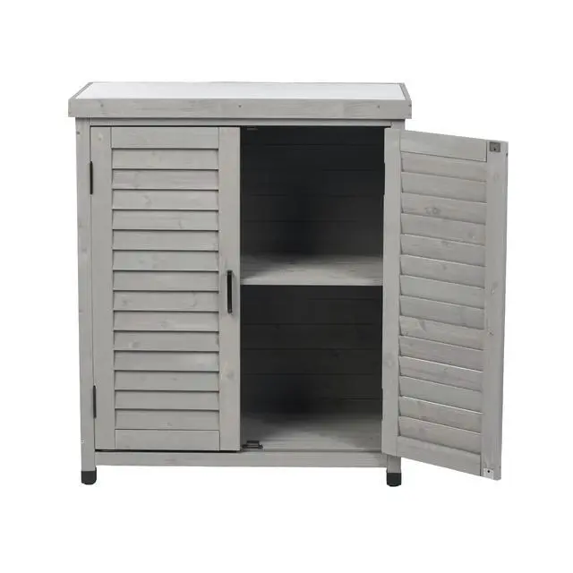 Alt view image 4 of 7 - Potting Bench with Storage Cabinet and Metal Table Top for Outdoor Patio, Garden Furniture Wood Workstation Grey 31.5x17x36''